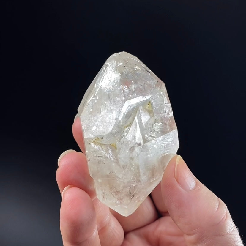 Double Terminated Quartz Crystal with Moving Water Bubble Enhydro Inclusion and Rainbows!