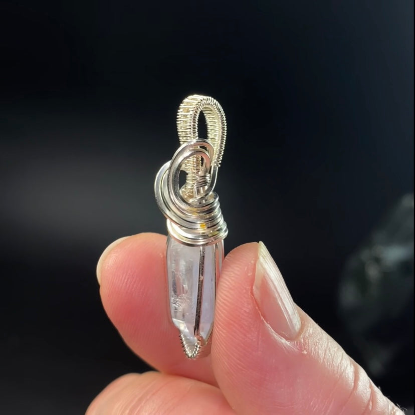 Dumortierite Included Quartz Crystal & Sterling Silver Handmade Wire Wrapped Pendant