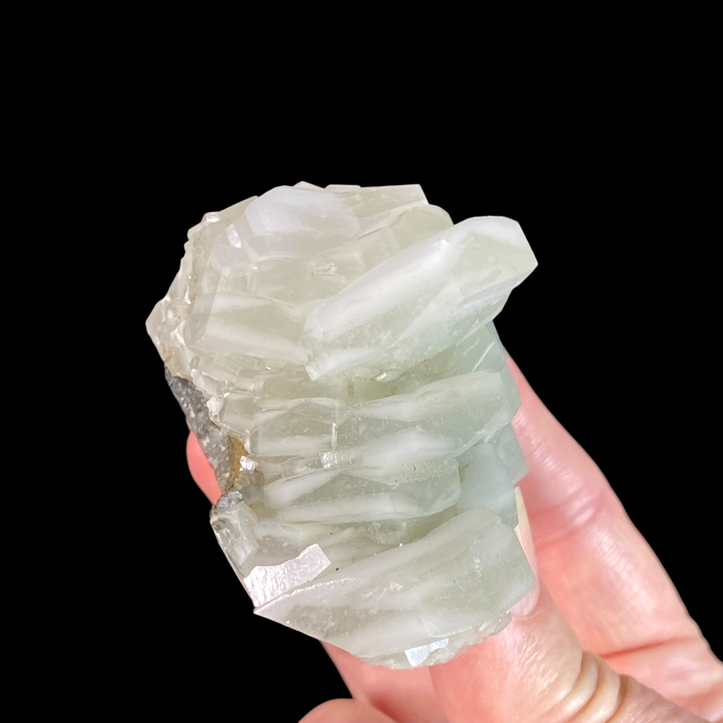 Fluorescent Hexagonal Sandwich Calcite Crystal Cluster