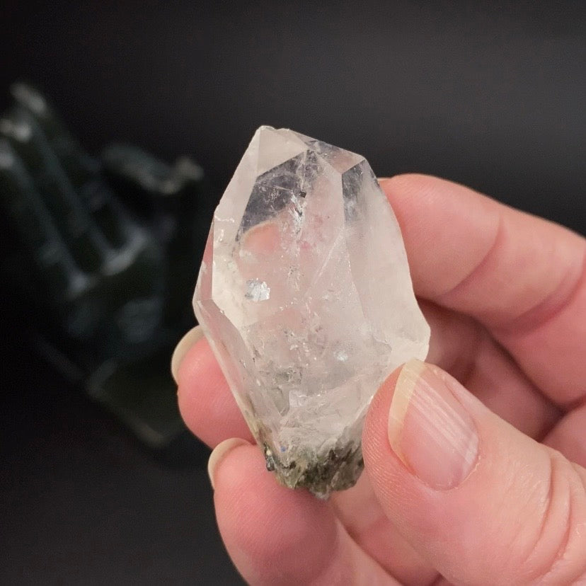 Grounding Quartz Crystal with Epidote Crystals & White Byssolite Whisps - Natural Crystals