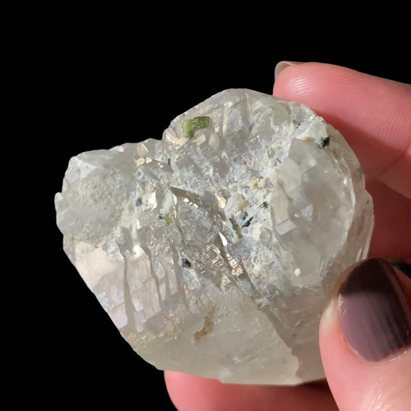 Bicolor Green Tourmaline Crystals on Double Terminated Quartz Crystal, Laghman, Afghanistan