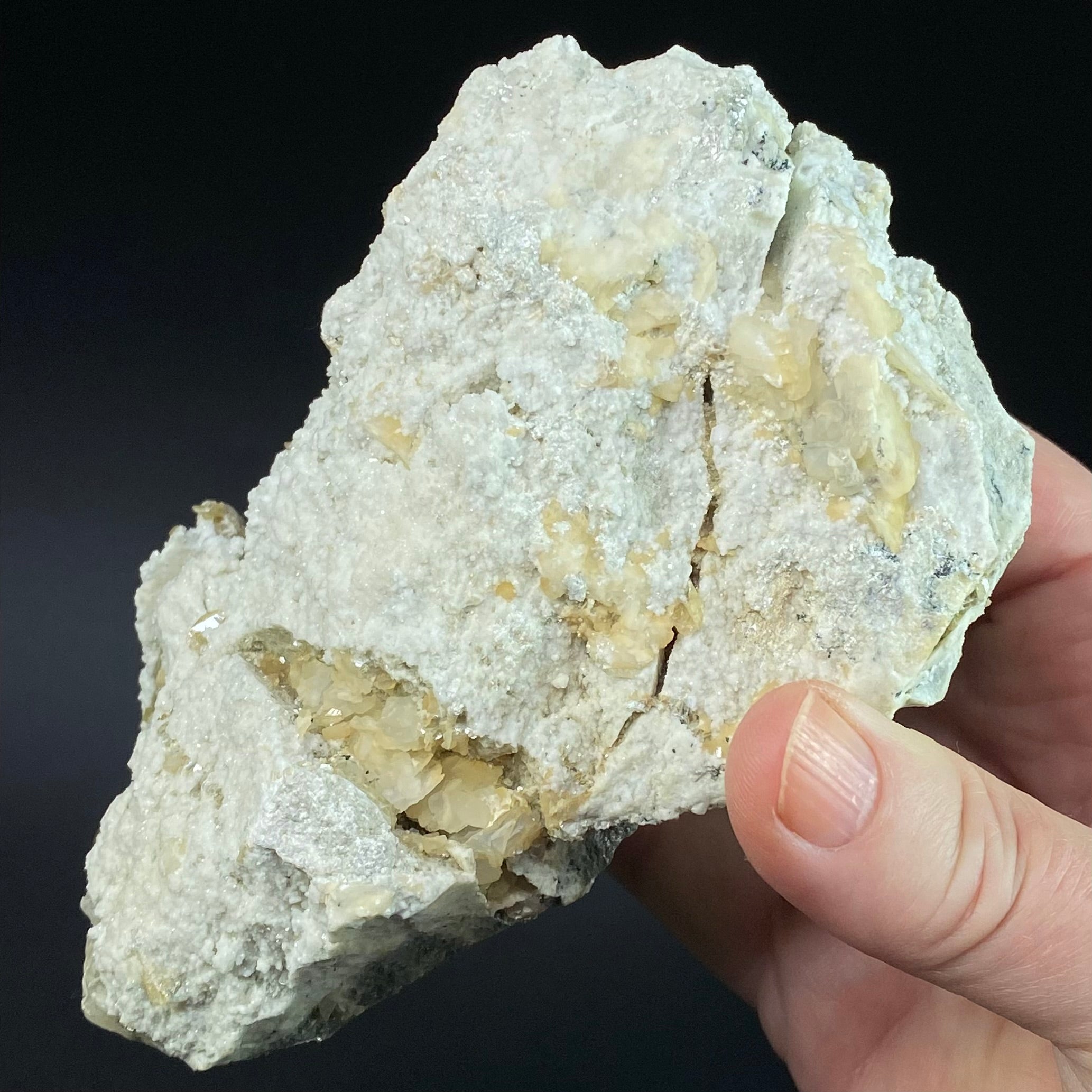 Yellow Colored Titanite Crystals on Albite and Colusite Matrix