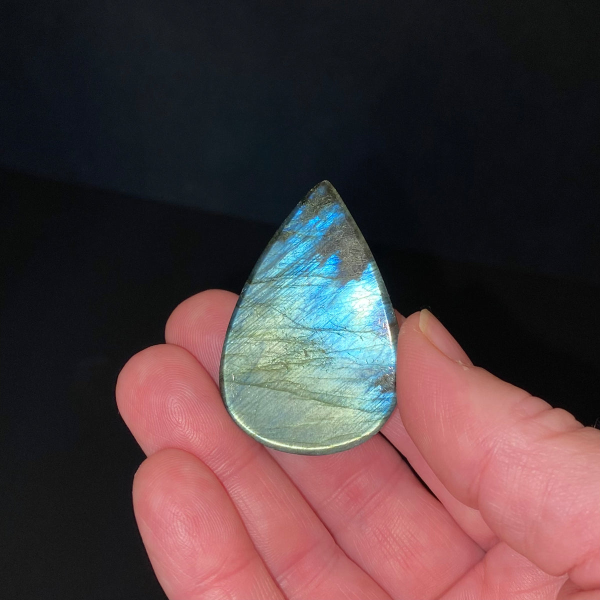Blue Green Flash Labradorite Teardrop Shaped Cabochon