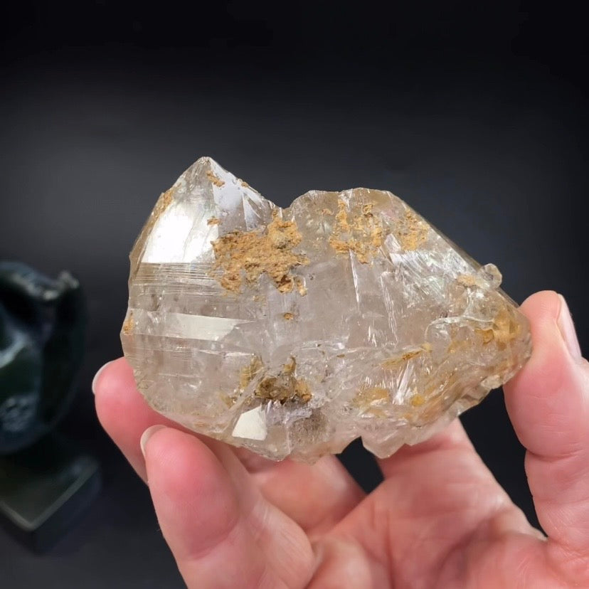 Double Terminated Fenster Quartz Crystal Cluster with Golden Clay Inclusions