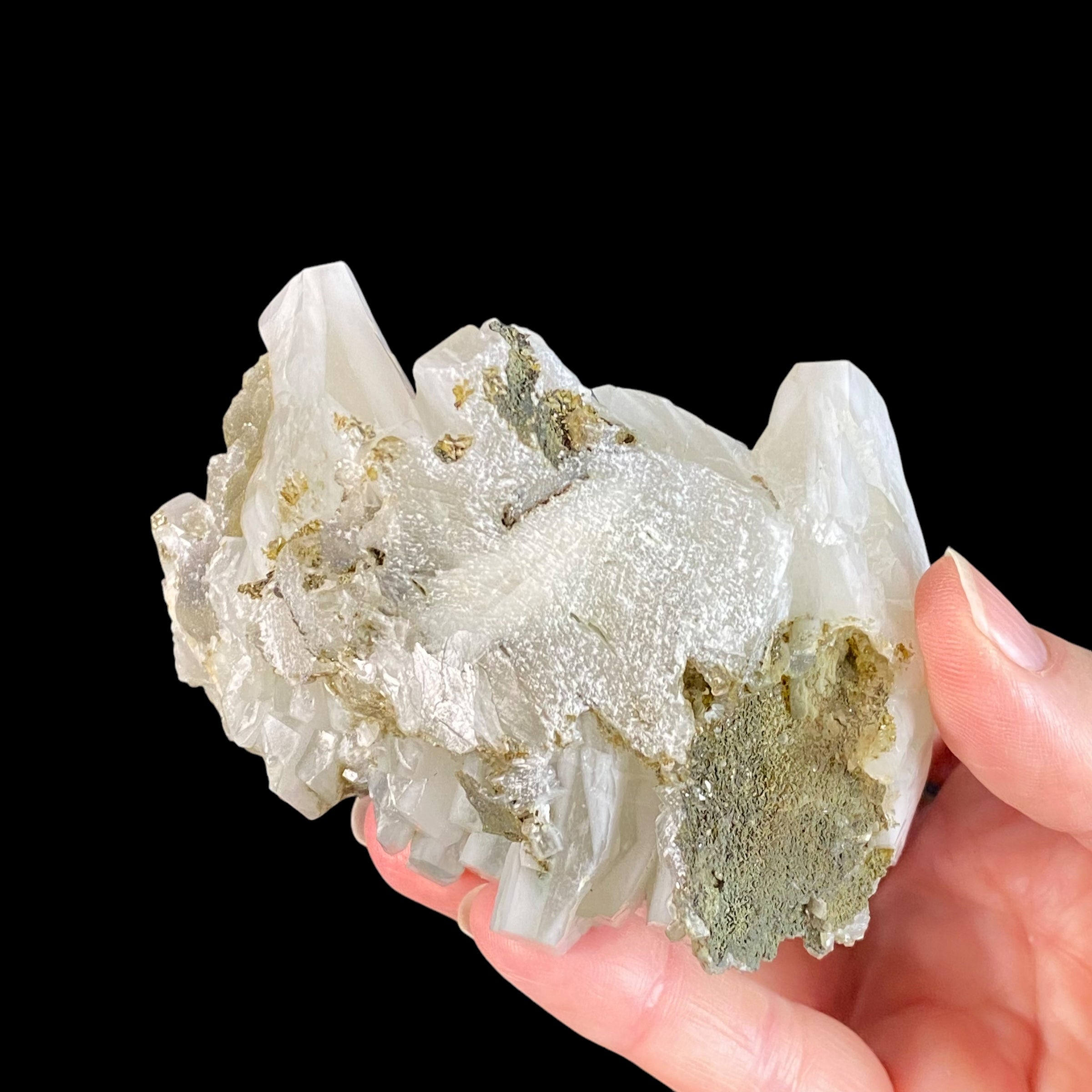 Fluorescent Hexagonal Sandwich Calcite Crystal Cluster