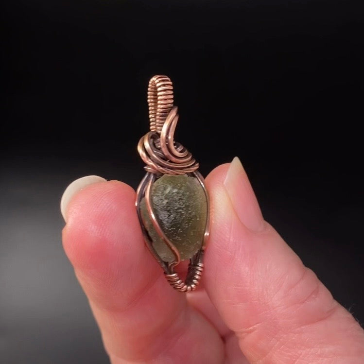 Genuine Moldavite and Copper Wire Wrapped Pendant