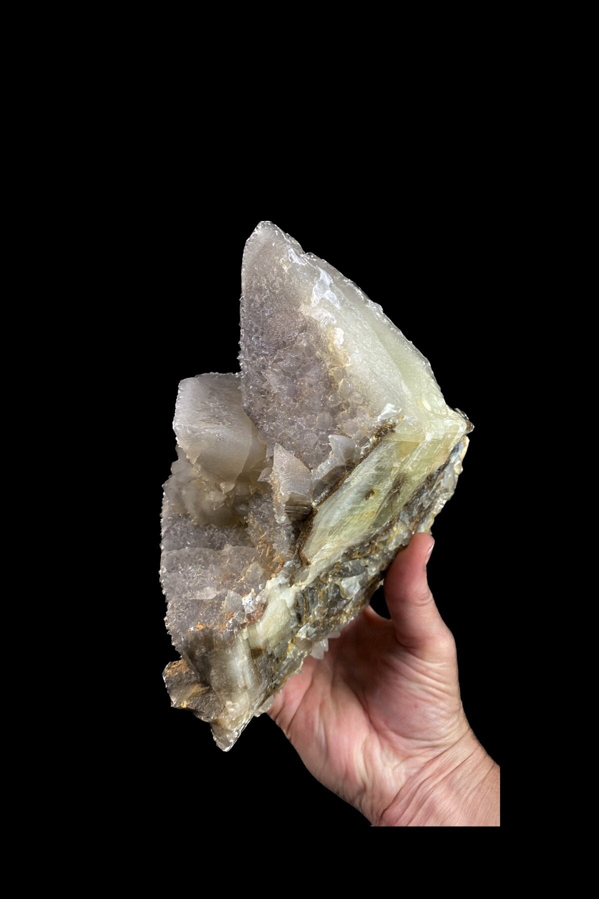 Scalenohedral “Dogtooth” Calcite Cluster with Minor Fluorite