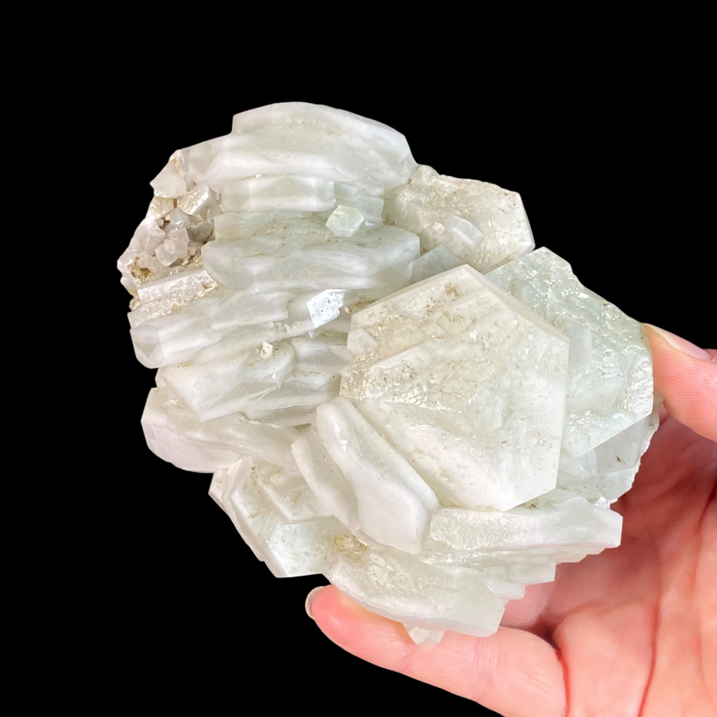 Fluorescent Hexagonal Sandwich Calcite Crystal Cluster