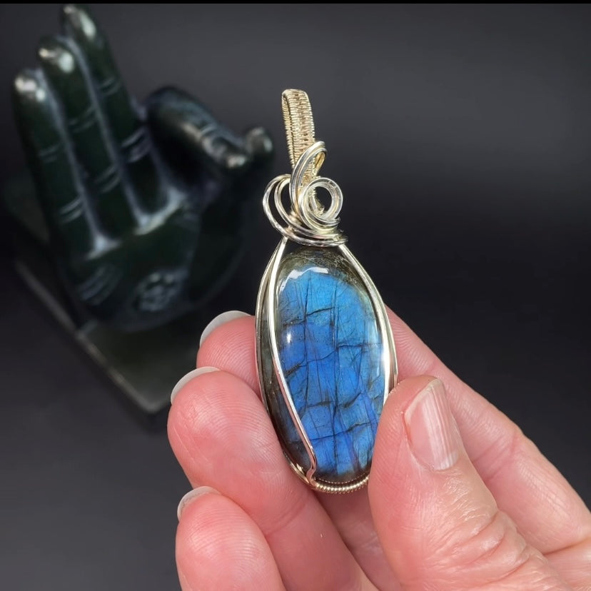 Labradorite & Sterling Silver Wire Wrapped Pendant, Natural Stone & Crystal Jewelry