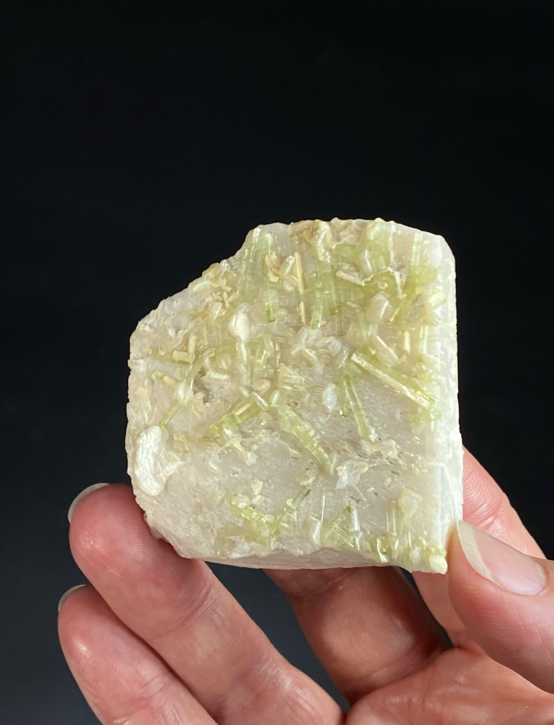 Light Green Tourmaline & Lepidolite on Feldspar Matrix