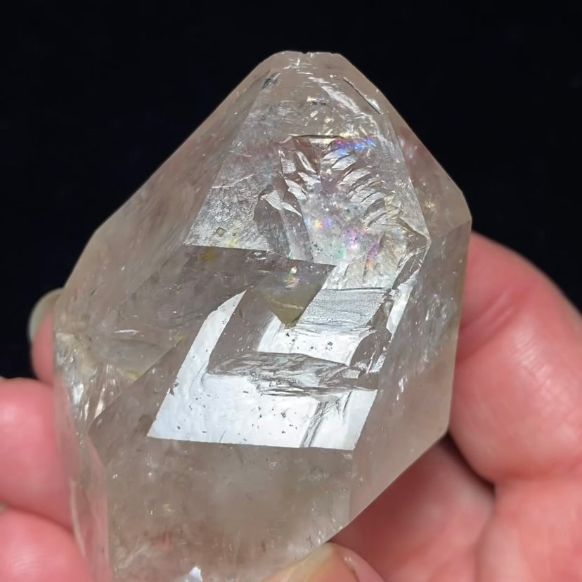 Double Terminated Quartz Crystal with Moving Water Bubble Enhydro Inclusion and Rainbows!
