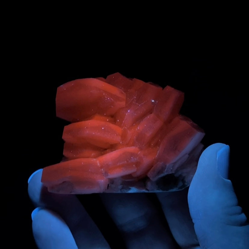 Fluorescent Hexagonal Sandwich Calcite Crystal Cluster