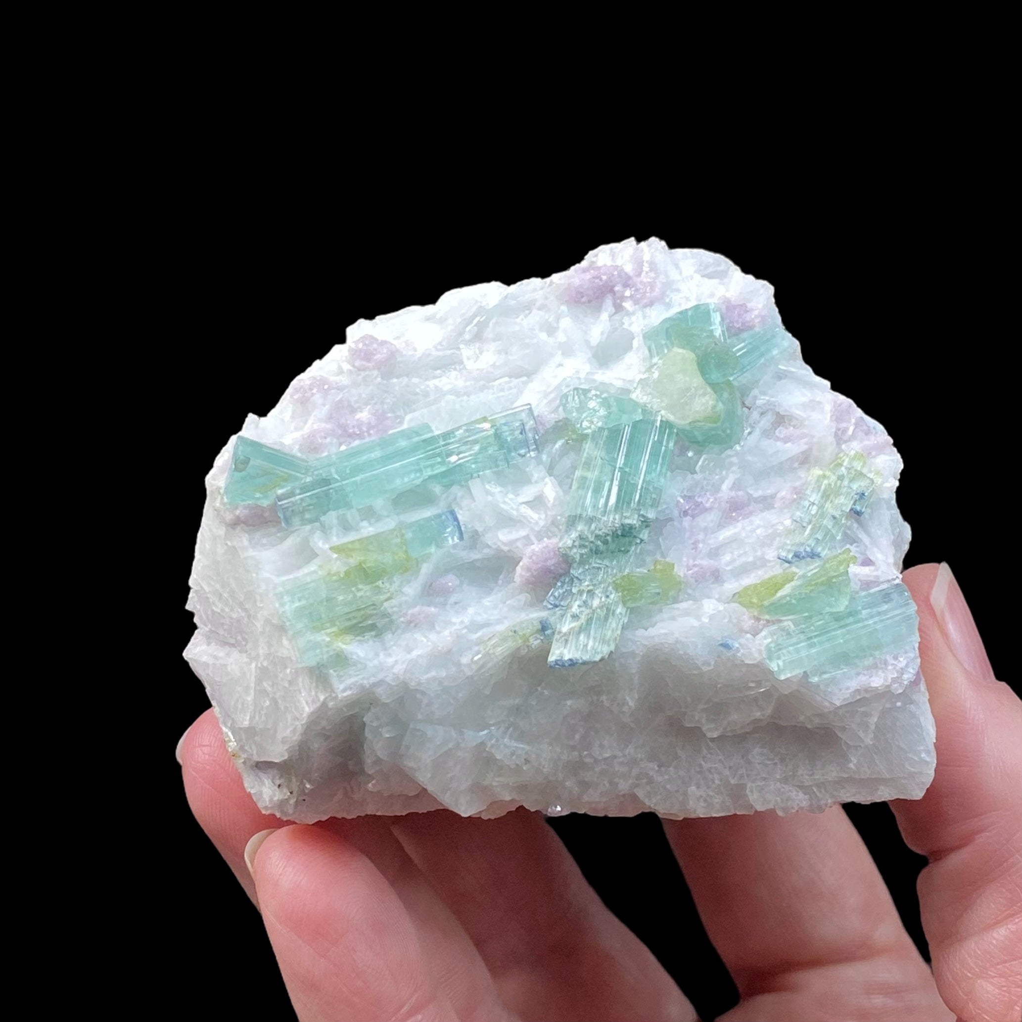Blue Cap Green Tourmaline Crystals with Lepidolite & Clevelandite, Paprok Afghanistan