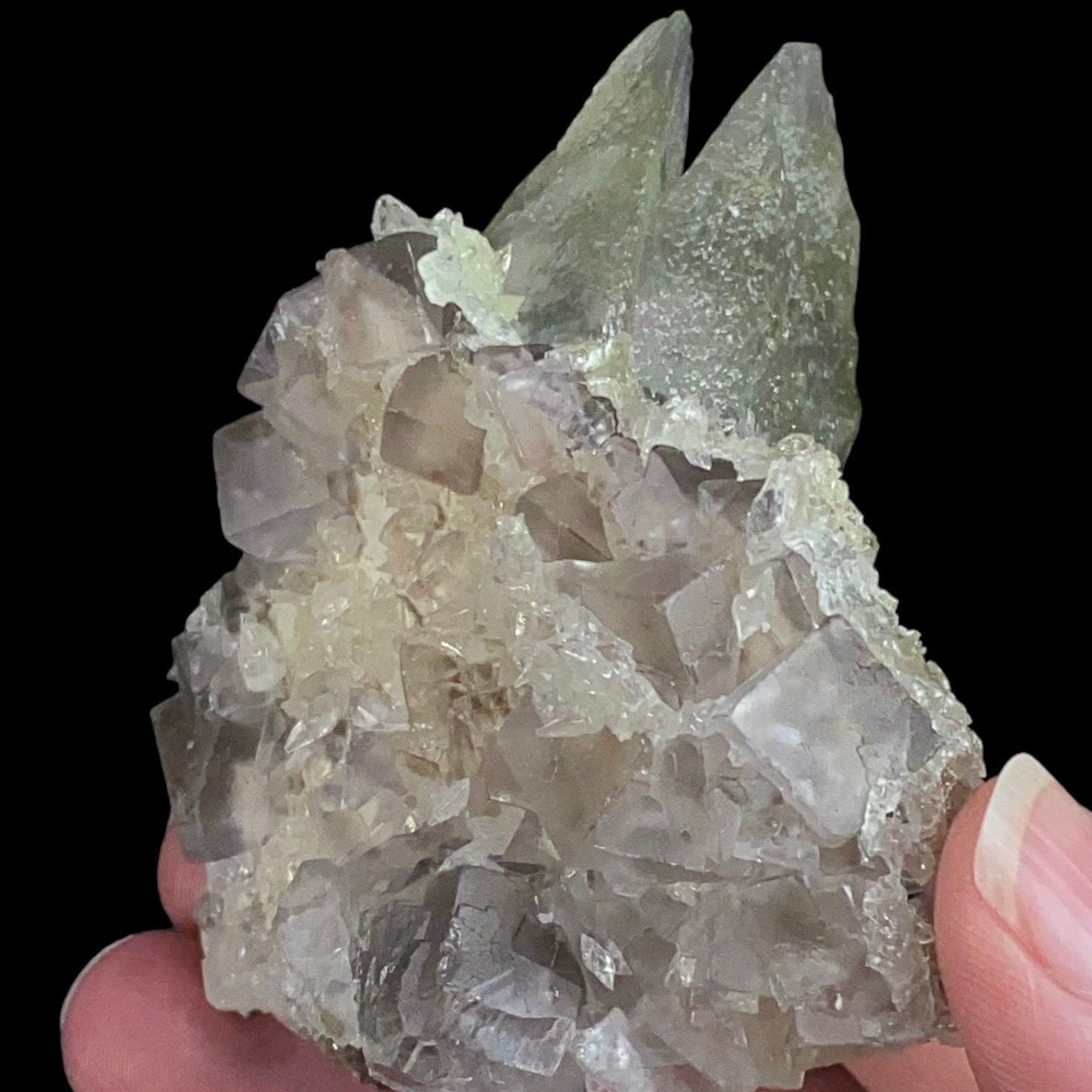 Twin Scalenohedral Dogtooth Calcite with Fluorite, Fluorescent with Long Wave UV