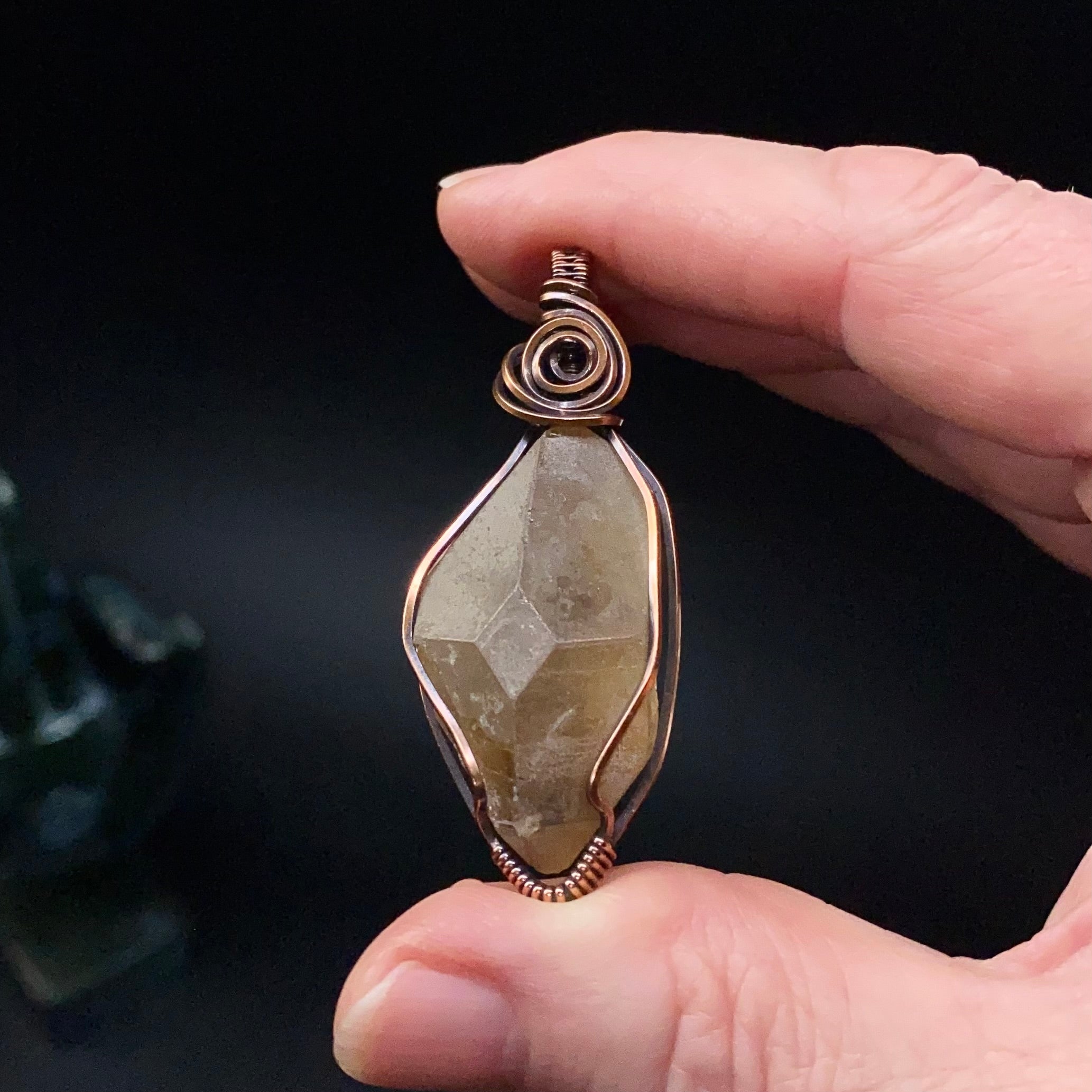 Natural, Double Terminated Citrine Crystal & Copper Wire Wrapped Pendant