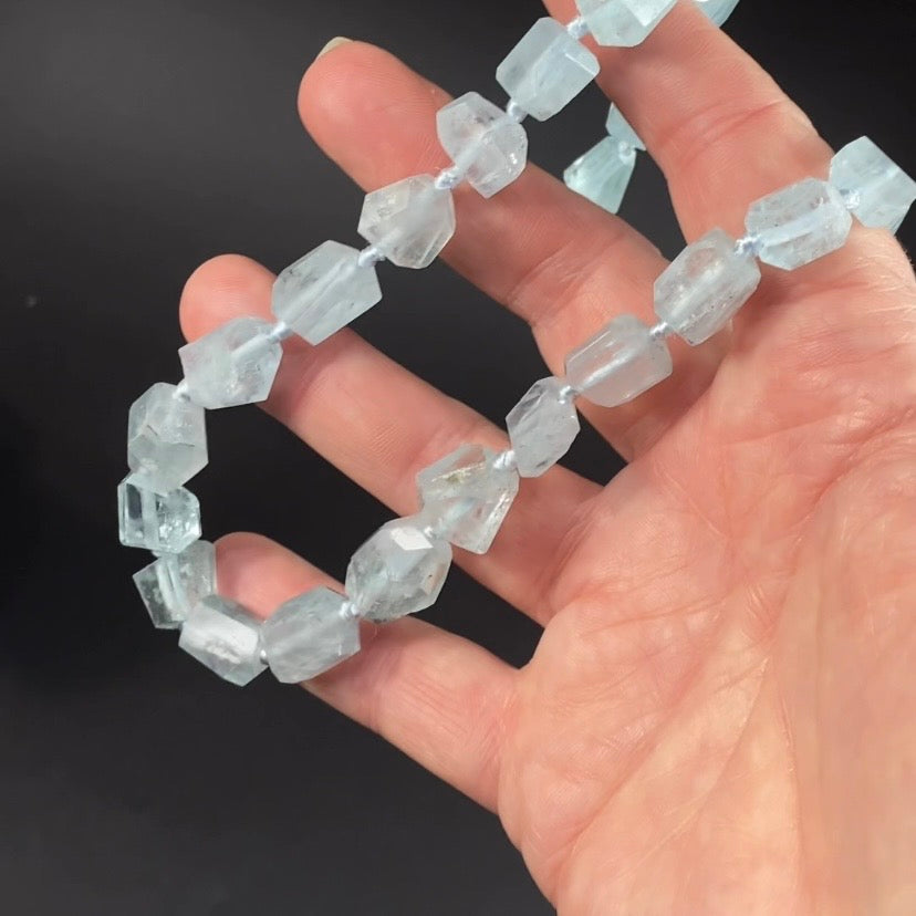 Polished Aquamarine Crystal Knotted Necklace