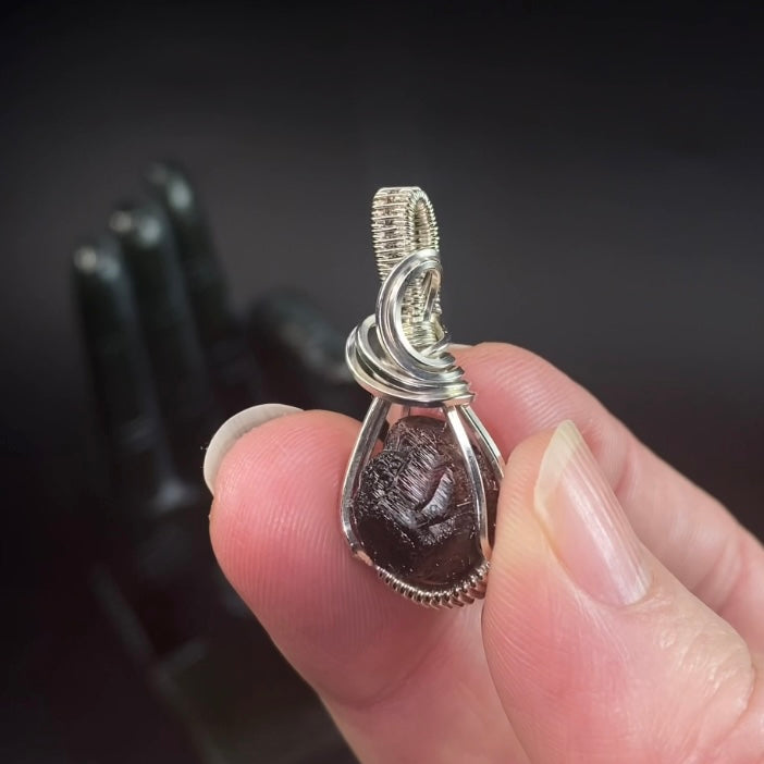 Natural Etched Garnet and Sterling Silver Wire Wrapped Pendant
