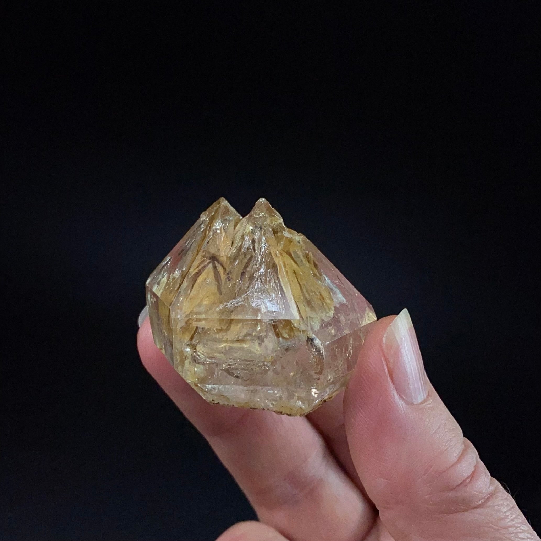 Twin Terminated Fenster Quartz Crystal with Fluorescent and Phosphorescent Inclusions