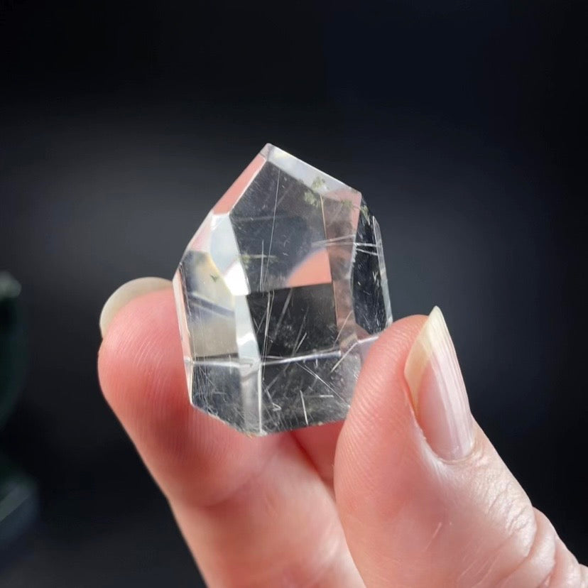Polished Clear Quartz Crystal with Silver Rutile from Minas Gerais, Brazil