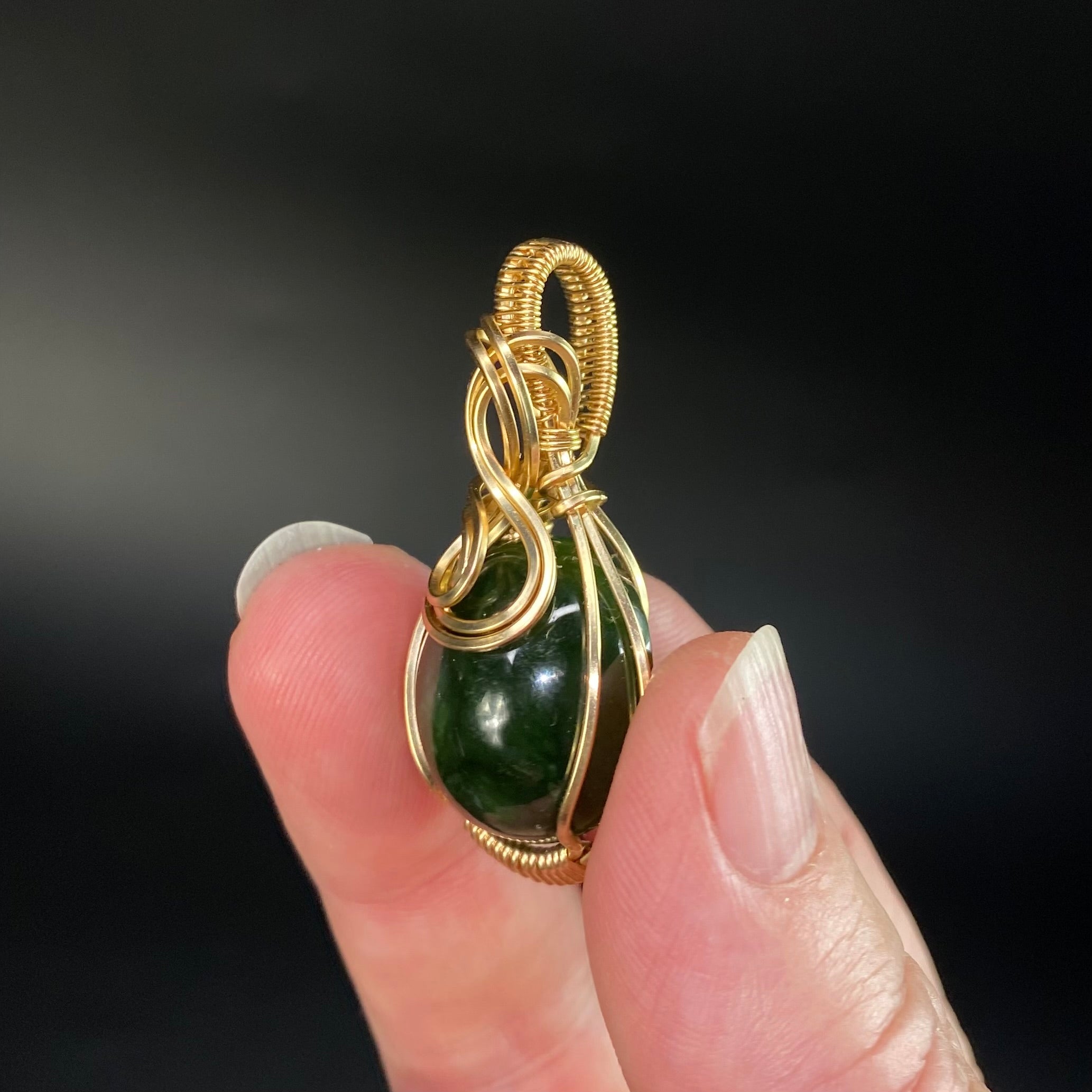 Nephrite Jade 14k Gold Filled Wire Wrapped Pendant