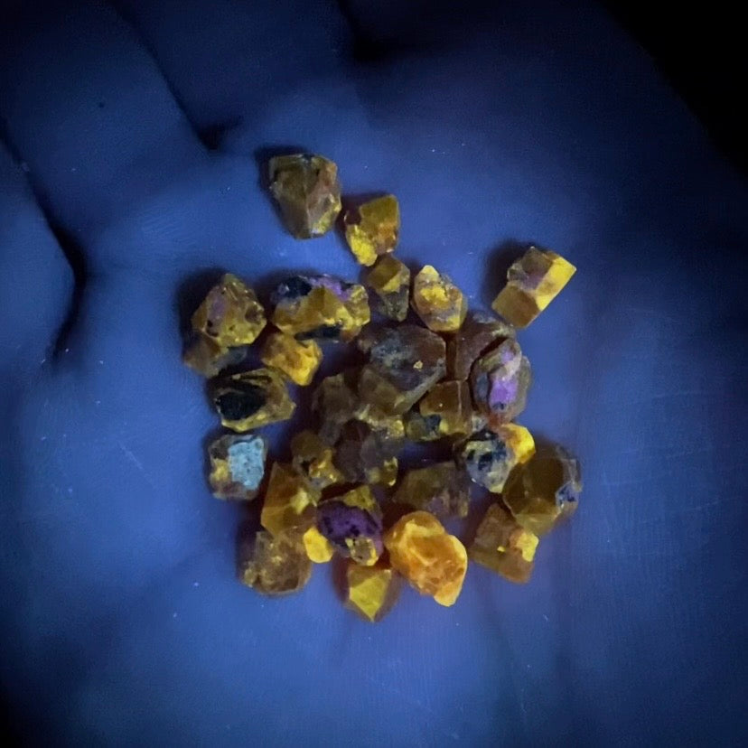 Zircon Crystal 10 Gram Lot with Yellow Fluorescent Apatite Inclusions