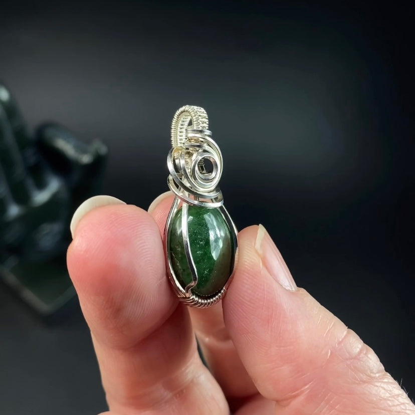 Tsavorite Garnet and Sterling Silver Wire Wrapped Pendant