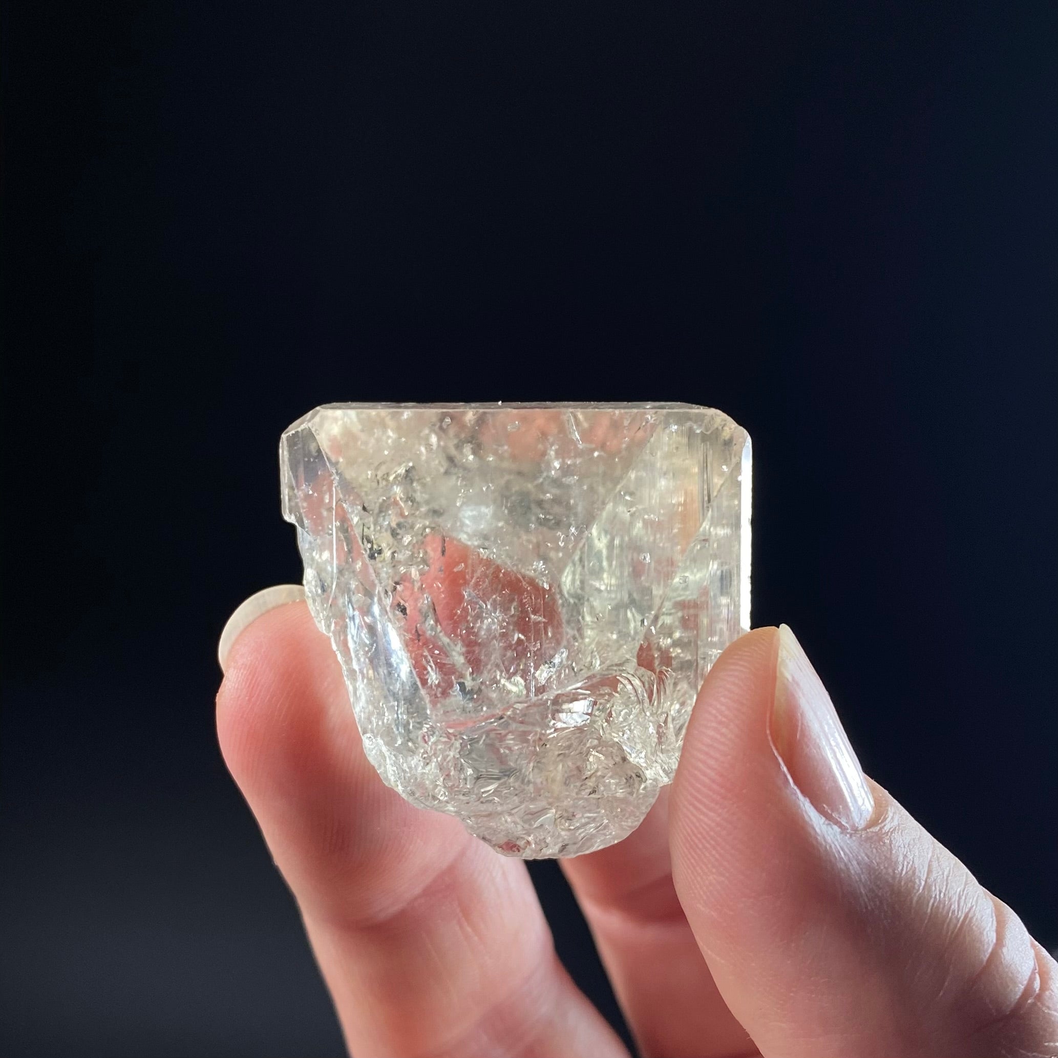 Fluorescent Clear Topaz Crystal with Chisel Shaped Termination