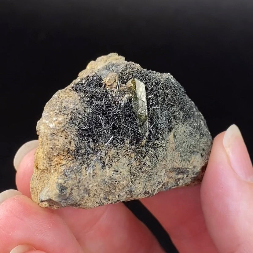 Green Titanite Sphene Crystal with Rutile on Matrix