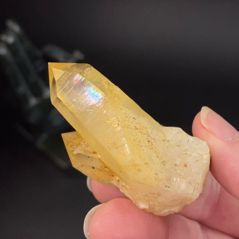 Golden Quartz Crystal Cluster with Natural Rainbow Iridescent Iron Oxide Surface - Natural Crystals