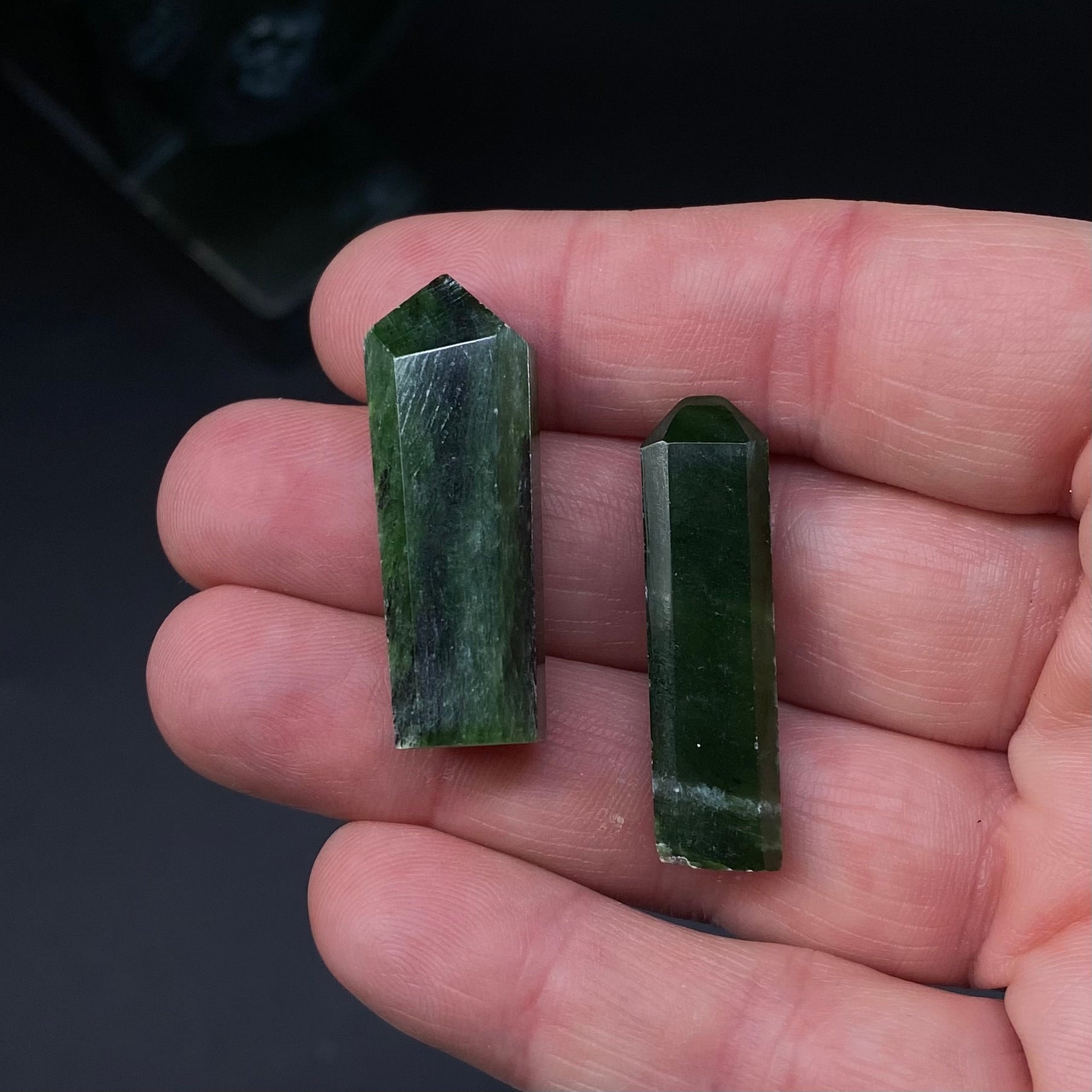 Deep Green Nephrite Jade Polished Tower