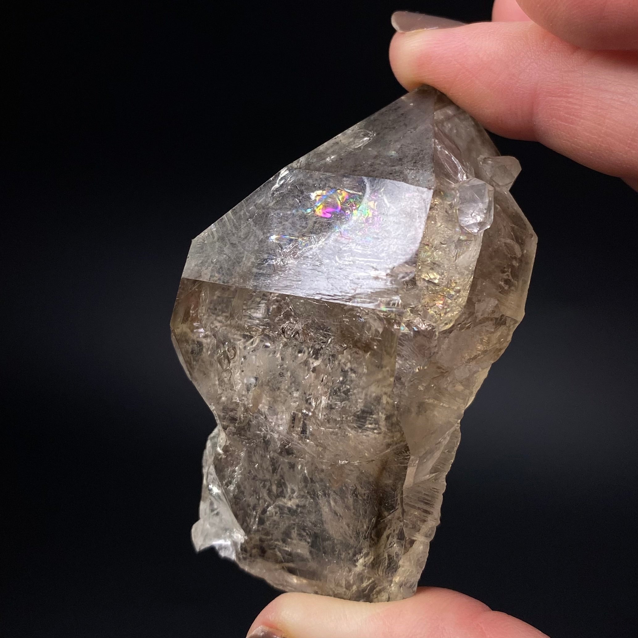 Light Smoky Quartz Crystal with Rainbows and Enhydro Water Inclusion