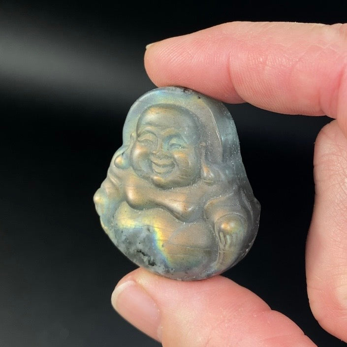 Labradorite Carved Buddha Cabochon - Pocket Stone