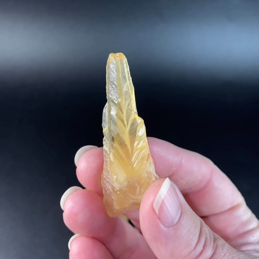 Phosphorescent Golden Feather Tapered Calcite Crystal