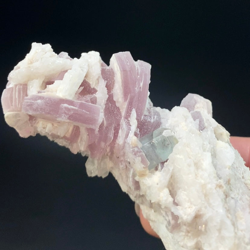 Blue Green Fluorescent Apatite Crystal with Lepidolite Mica and Clevelandite