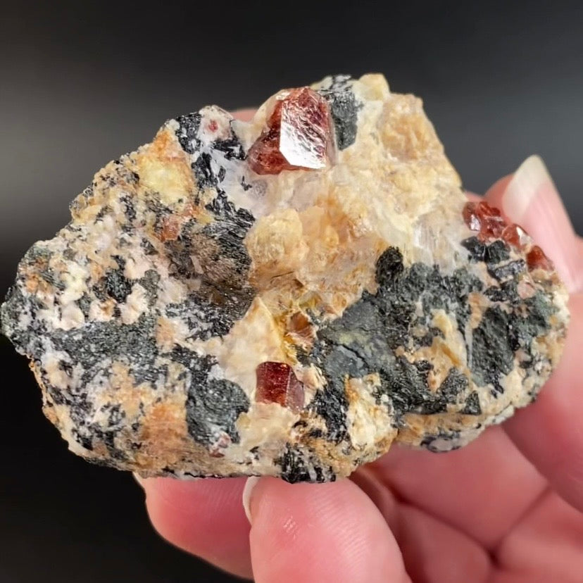 Zircon Crystals with Fluorescent Apatite Inclusions, Biotite-Calcite Aegirine matrix, Astore Valley, Pakistan