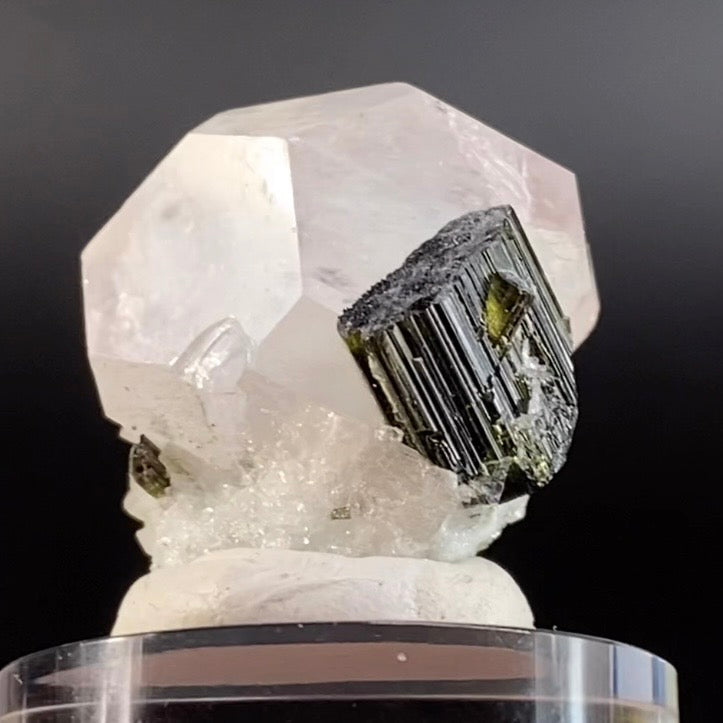 Aqua Morganite Crystal with Cat’s Eye Green Tourmaline & Albite