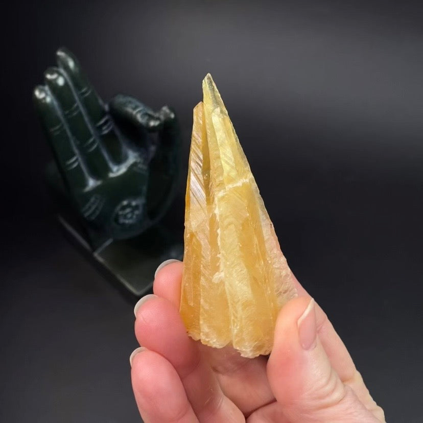 Phosphorescent Golden Feather Tapered Calcite Crystal