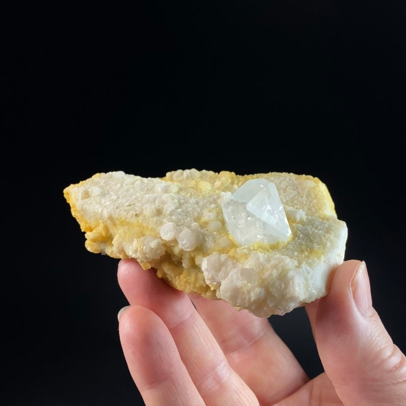 Clear Topaz with on Microcline Feldspar with Lepidolite Rosettes & Iron Oxide