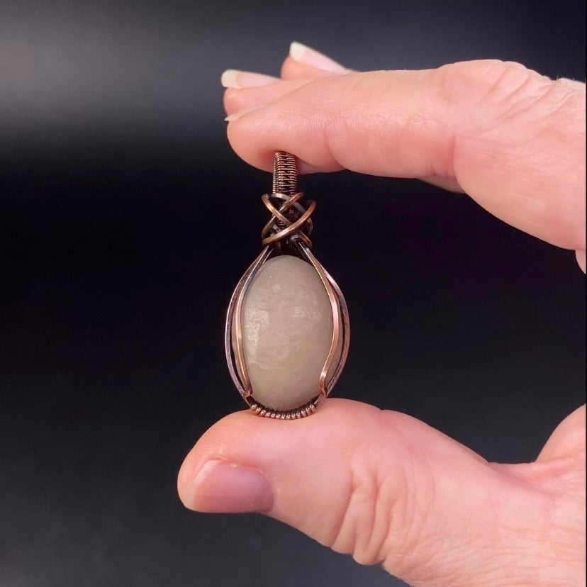 Moving Sand Gobi Desert Agate with and Copper Wire Wrapped Pendant