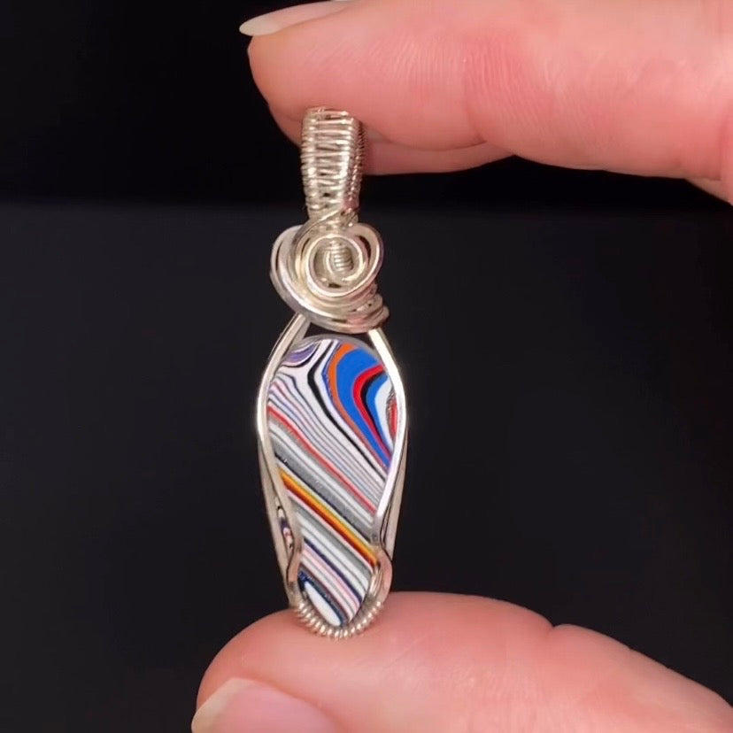 Genuine Detroit Agate Fordite & Sterling Silver Handmade Wire Wrapped Pendant