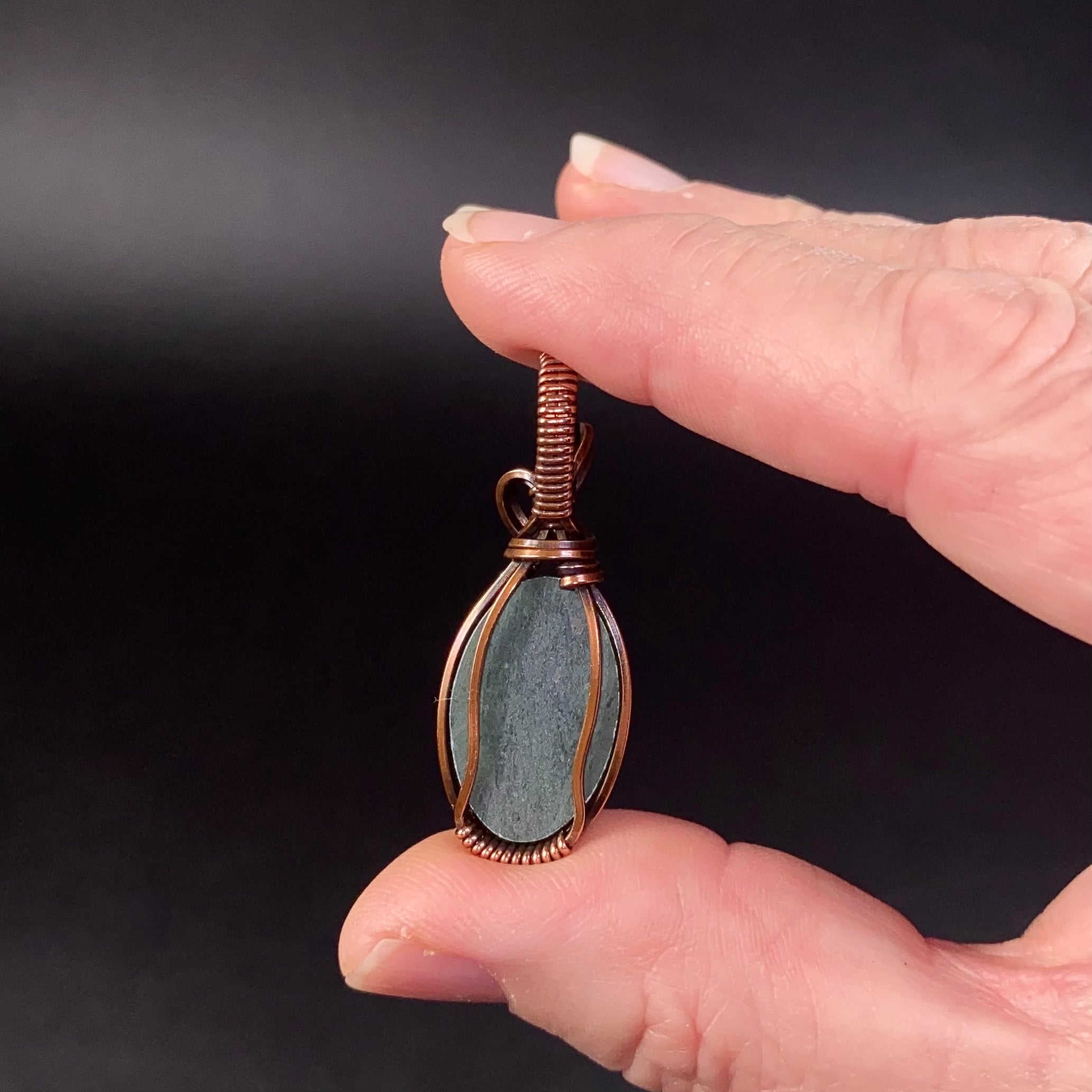 Nephrite Jade & Copper Wire Wrapped Pendant