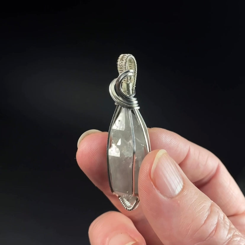 Double Terminated Smoky Elestial Quartz Crystal & Sterling Silver Handmade Wire Wrapped Pendant