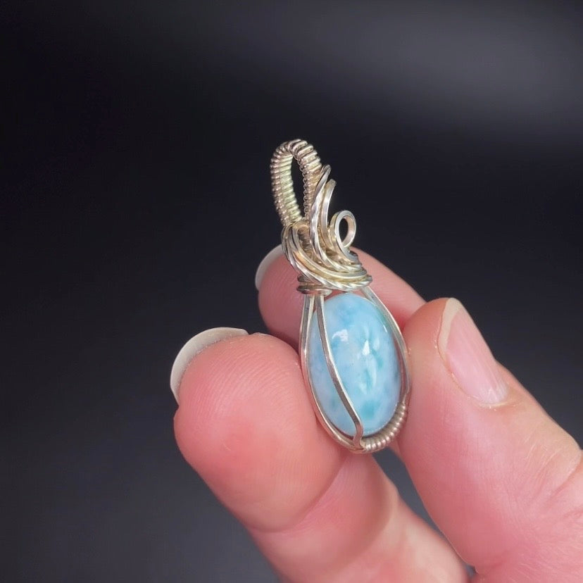 Larimar and Sterling Silver Wire Wrapped Pendant