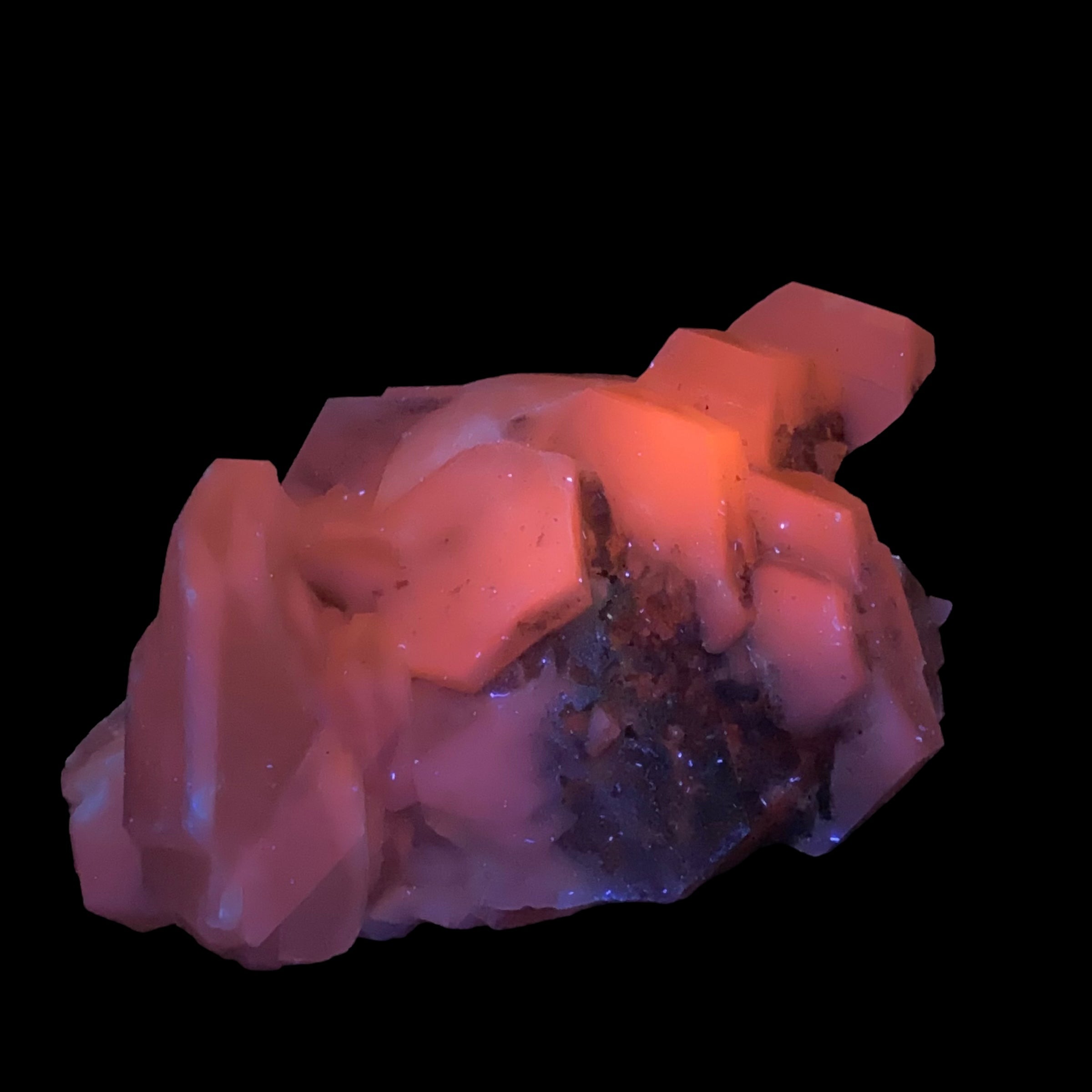 Fluorescent Hexagonal Sandwich Calcite Crystal Cluster