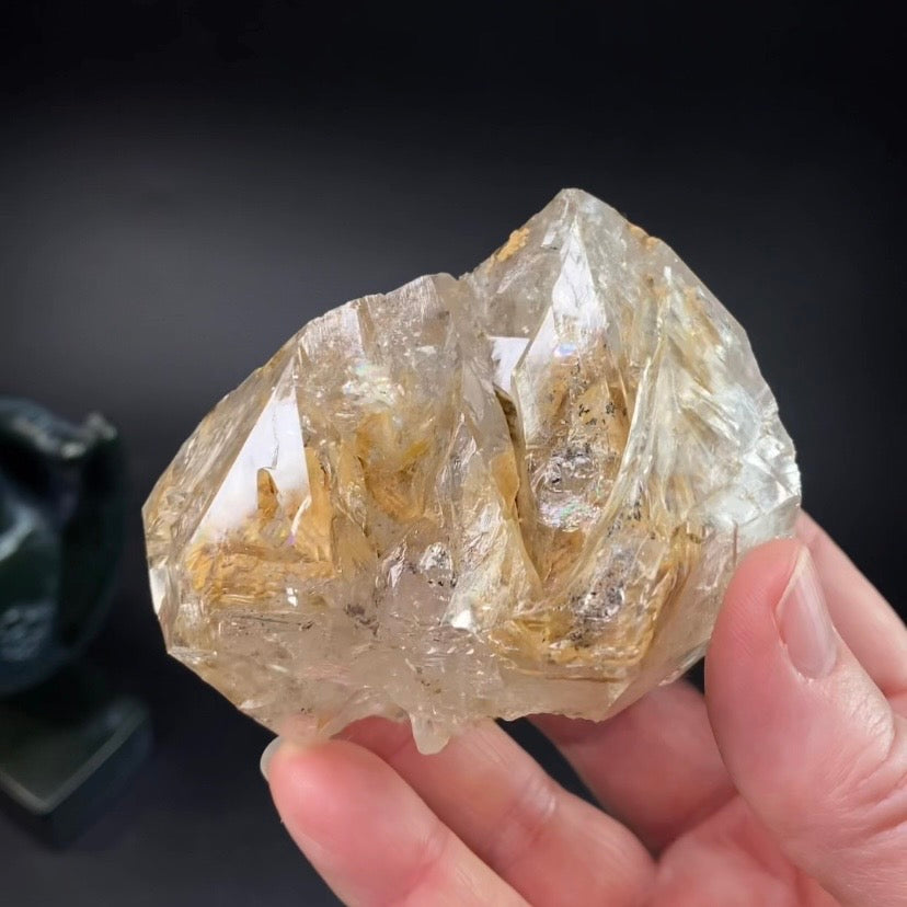 Double Terminated Fenster Quartz Crystal Cluster with Golden Clay Inclusions