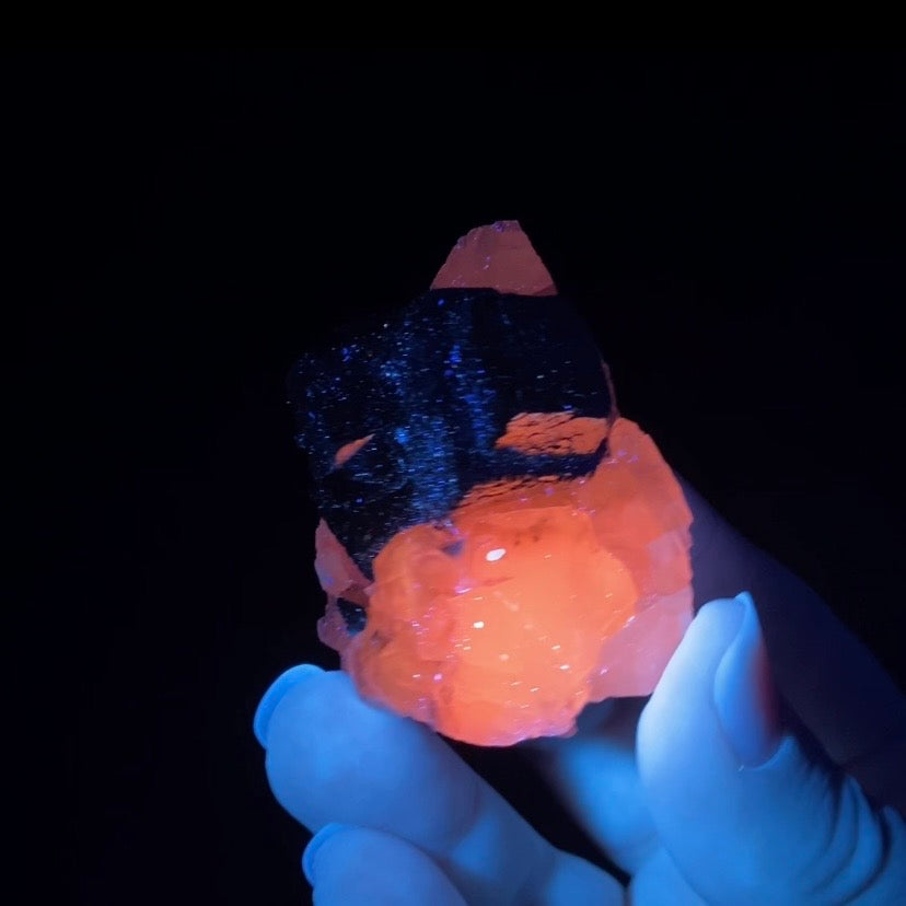 Cubic Pyrite & Fluorescent Calcite Cluster from Trepça Mines, Kosovo