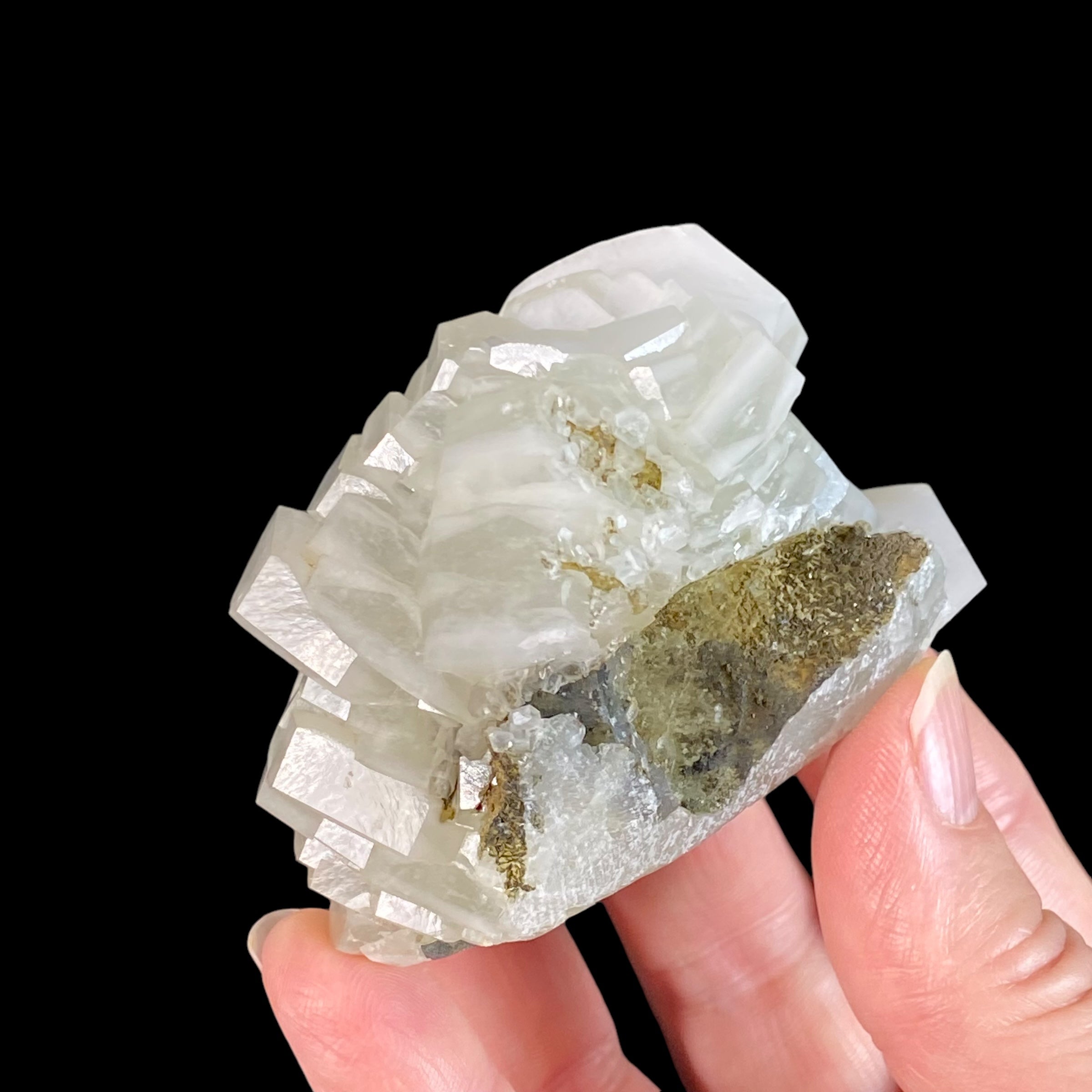 Fluorescent Hexagonal Sandwich Calcite Crystal Cluster