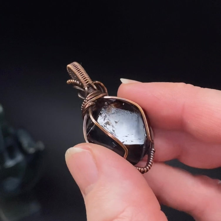Polished Almandine Garnet and Copper Wire Wrapped Pendant