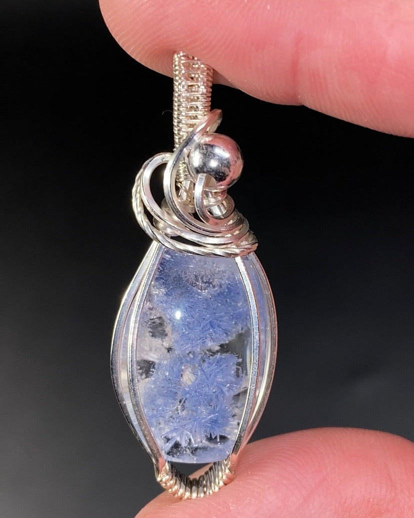 High Grade Dumortierite Included Quartz & Sterling Silver Handmade Wire Wrapped Pendant