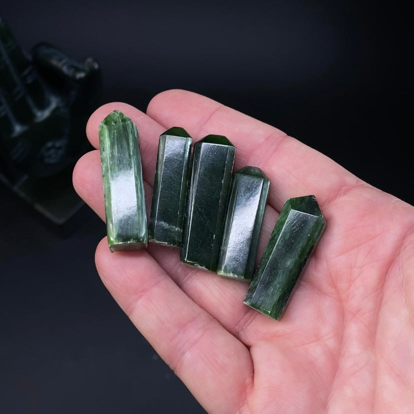 Deep Green Nephrite Jade Polished Tower